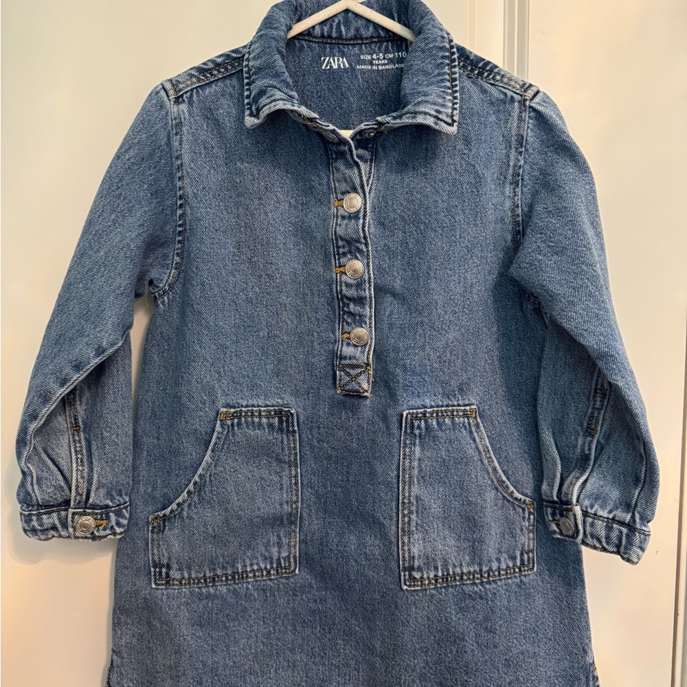 Zara Classic Blue Denim Dress Girls Size 4-5 Y